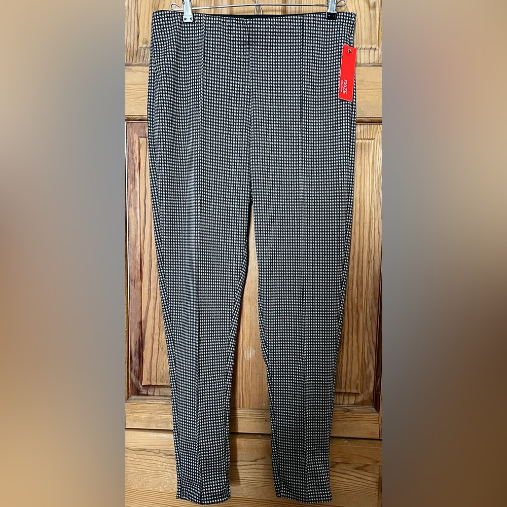 Elastic Waist Pull On Slacks NWT Houndstooth Pants Large Trousers Slim Ankle